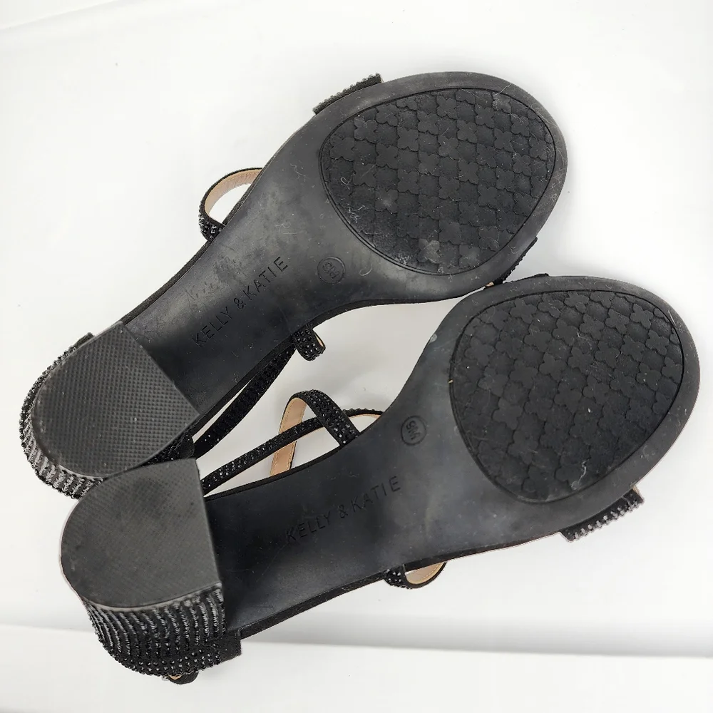 Kelly & Katie Paloona Rhinestones Block Heels Sandals Strappy Pumps Black 9M - Picture 9 of 12